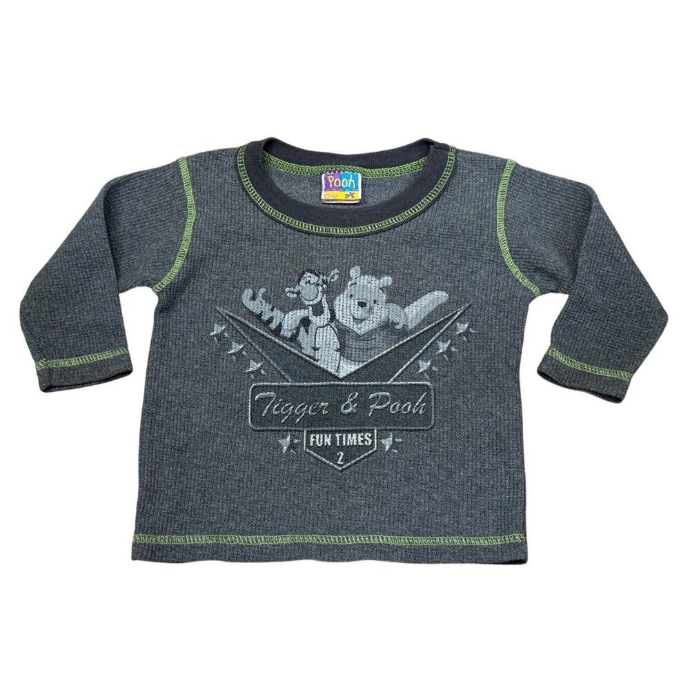 90s Y2K Disney Tigger & Pooh Toddler Thermal Shirt Gray 1T
